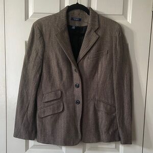 CHAPS Brown Tan Herringbone Blazer Jacket Single Breasted Size 12